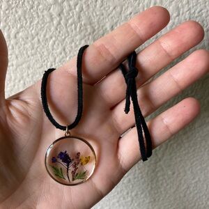 Handcrafted Pressed Flower Pendant Necklace - Purple & Yellow